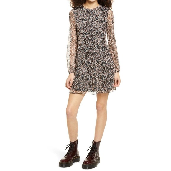 La La Land Creative Co Floral Dress Balloon Sleeve Mesh Size XS Pink, Black - Picture 1 of 5